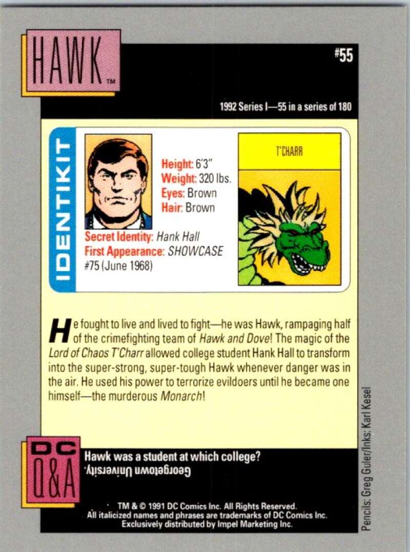 1991 Impel DC Comics #55 Hawk  V36565