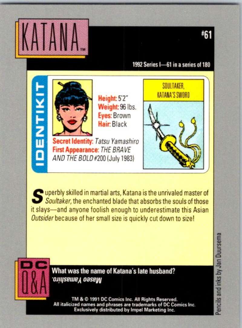 1992 Impel DC Comics #61 Katana  V36571