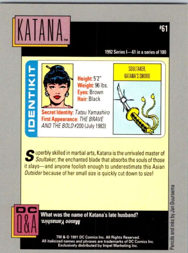 1993 Impel DC Comics #61 Katana  V36572