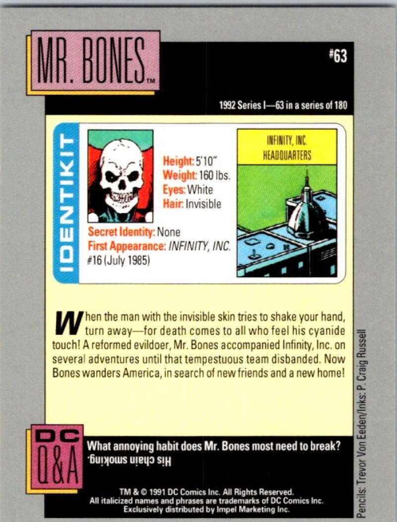 1991 Impel DC Comics #63 Mr.Bones  V36574