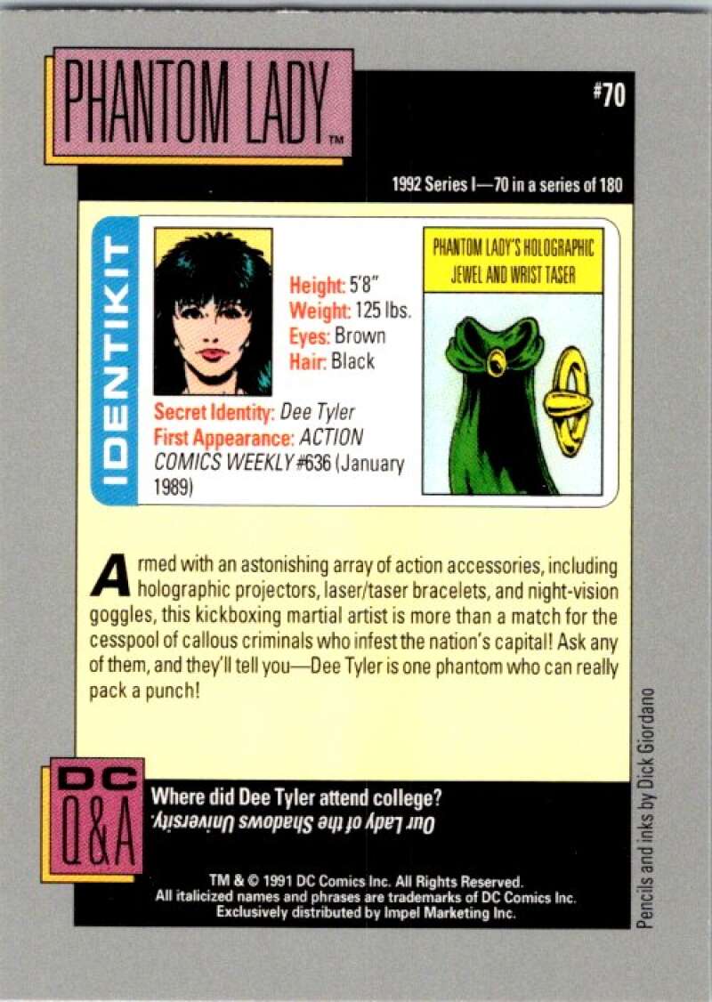 1991 Impel DC Comics #70 Phantom Lady  V36581