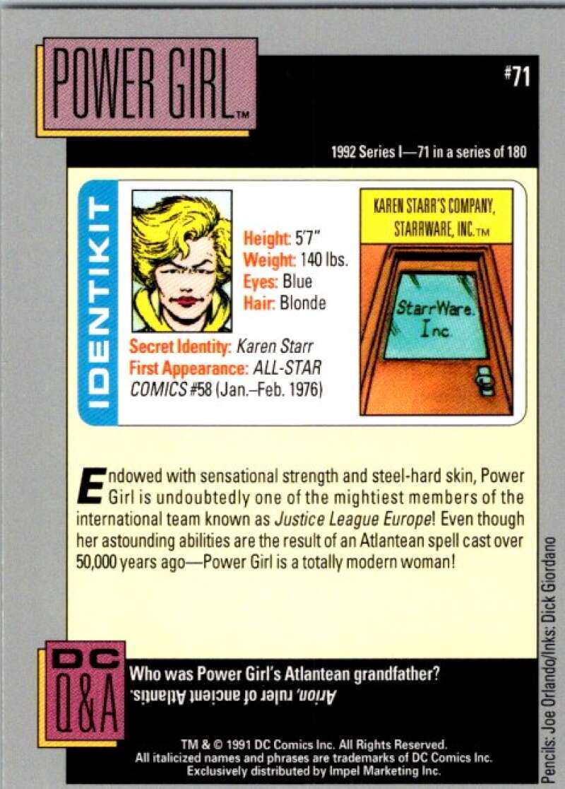 1991 Impel DC Comics #71 Power Girl  V36583