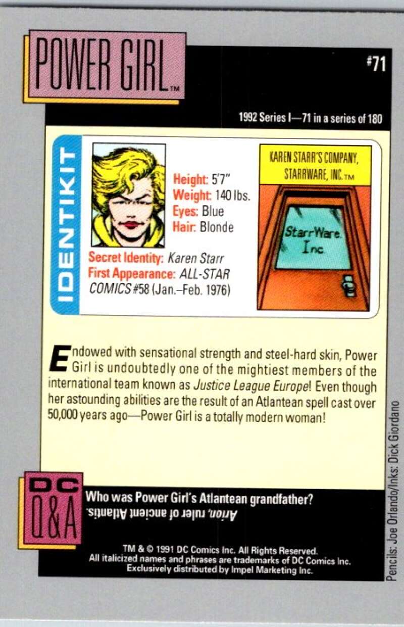 1991 Impel DC Comics #71 Power Girl  V36584
