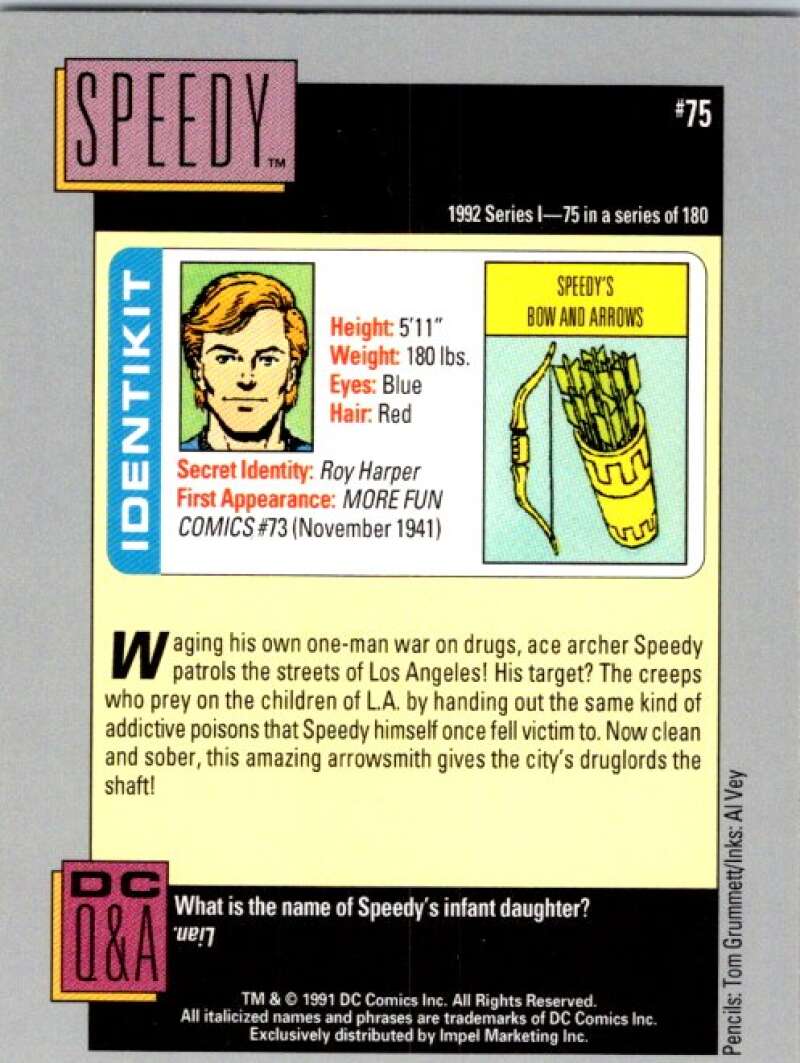1991 Impel DC Comics #75 Speedy  V36589