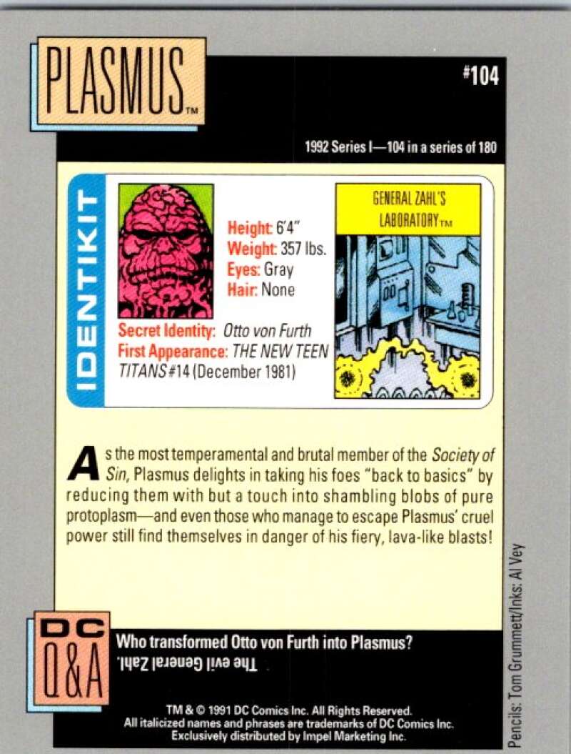 1991 Impel DC Comics #104 Plasmus  V36620