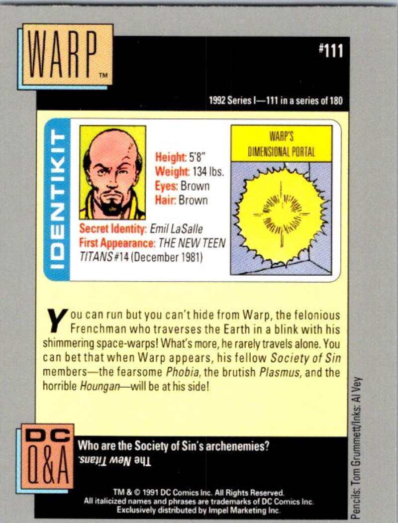 1991 Impel DC Comics #111 Warp  V36627