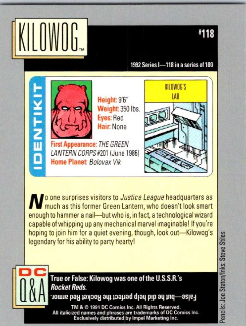 1991 Impel DC Comics #118 Kilowog  V36634