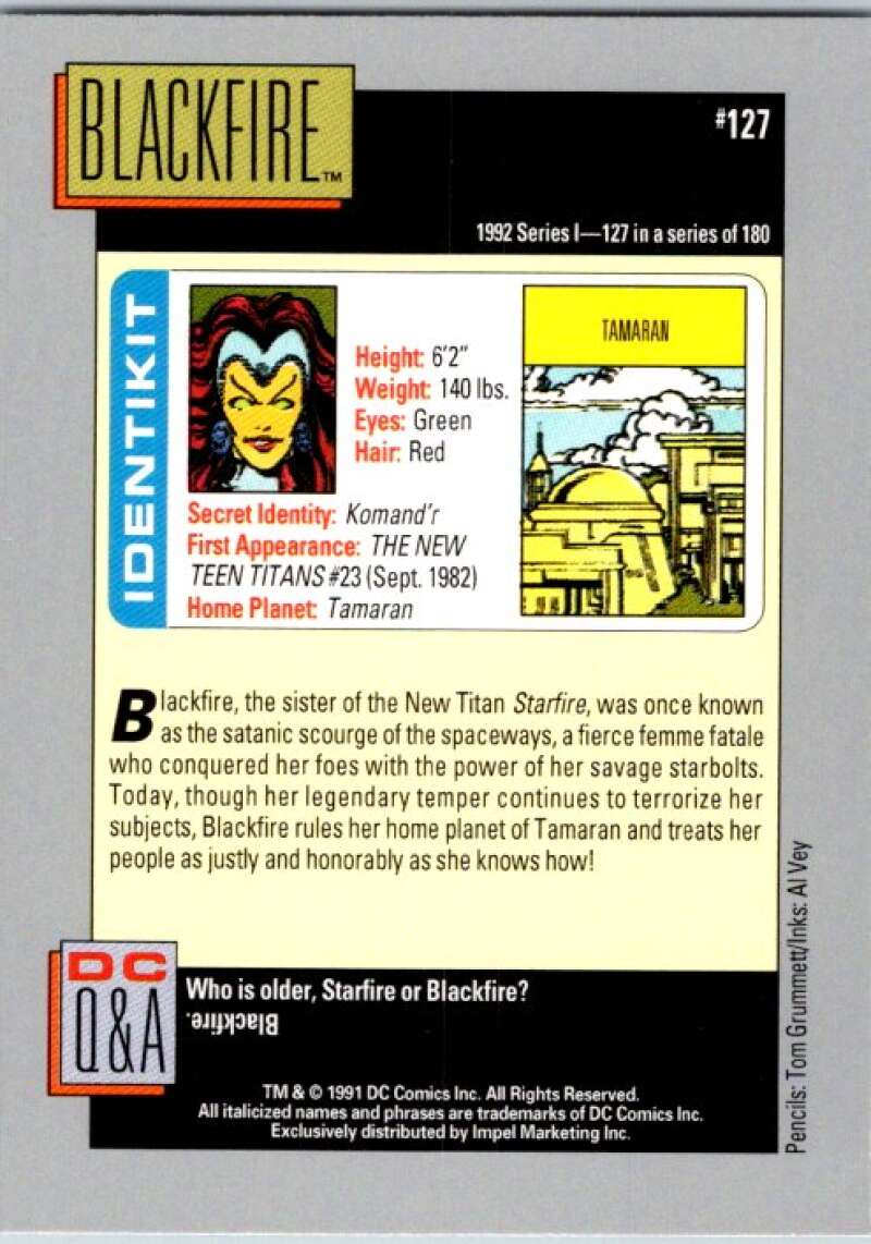 1991 Impel DC Comics #127 Blackfire  V36649