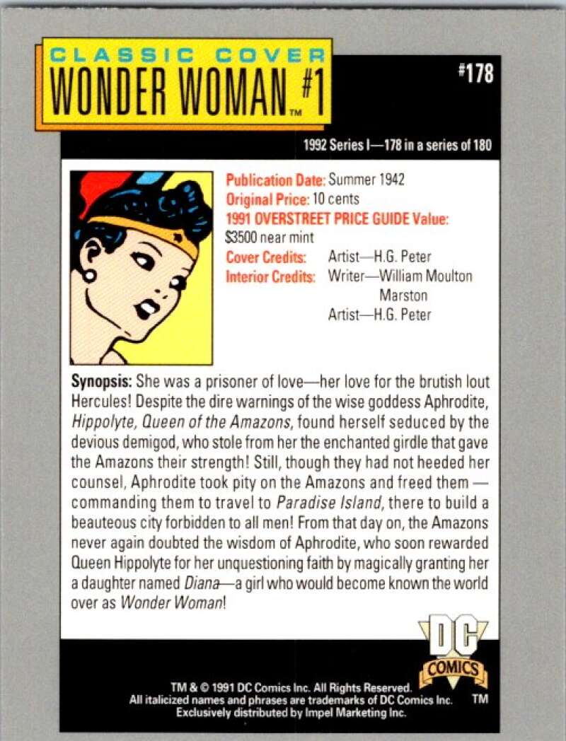1991 Impel DC Comics #178 Wonder Woman #1  V36718