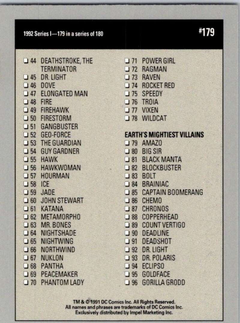 1991 Impel DC Comics #179  Checklist A  V36719