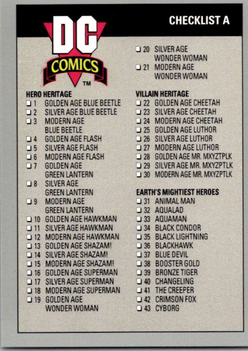 1991 Impel DC Comics #179  Checklist A  V36720