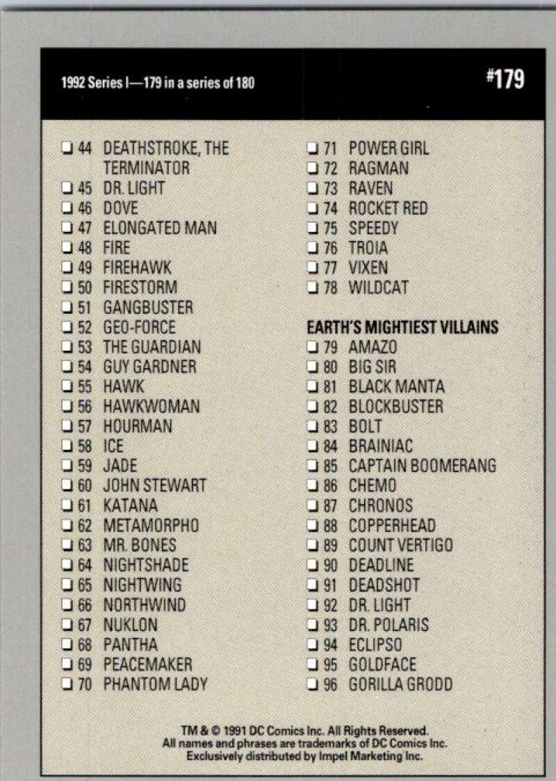 1991 Impel DC Comics #179  Checklist A  V36720