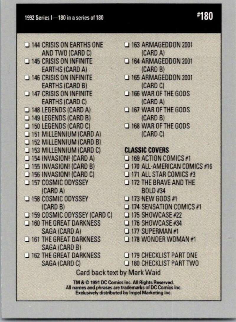 1991 Impel DC Comics #180 Checklist B  V36721