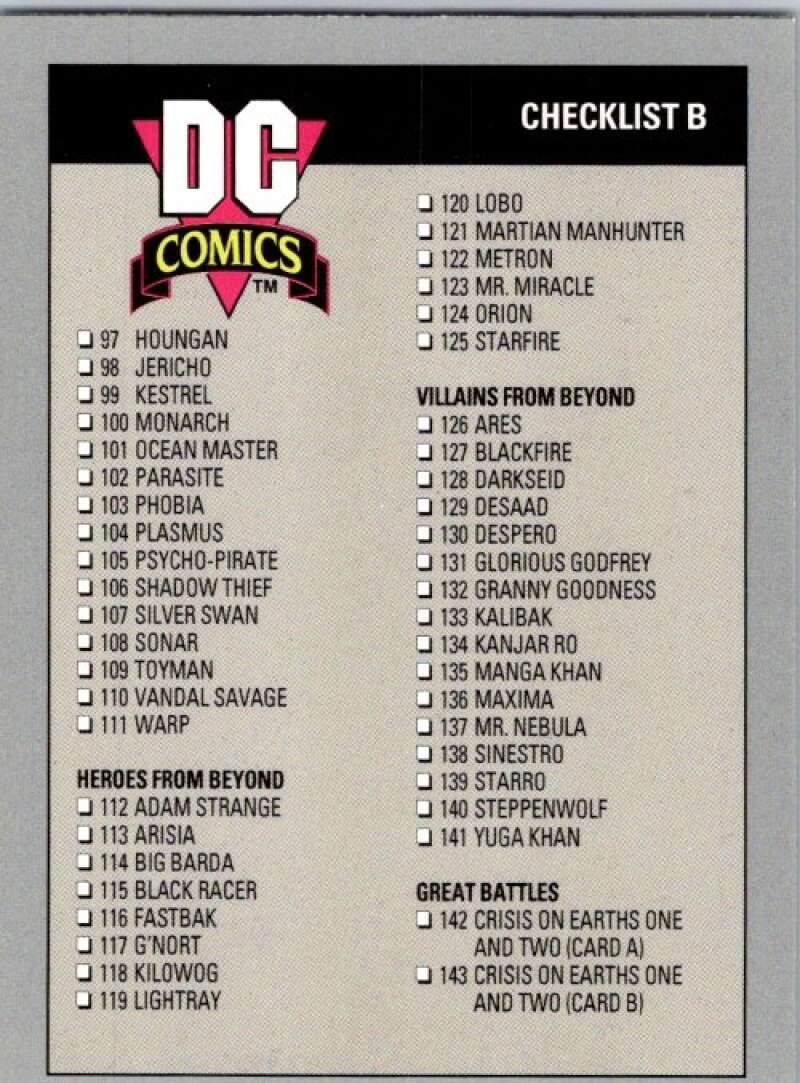 1991 Impel DC Comics #180 Checklist B  V36722