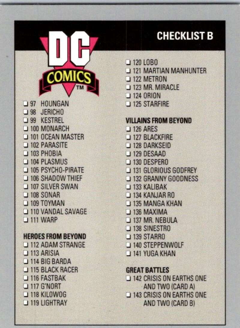 1991 Impel DC Comics #180 Checklist B  V36723
