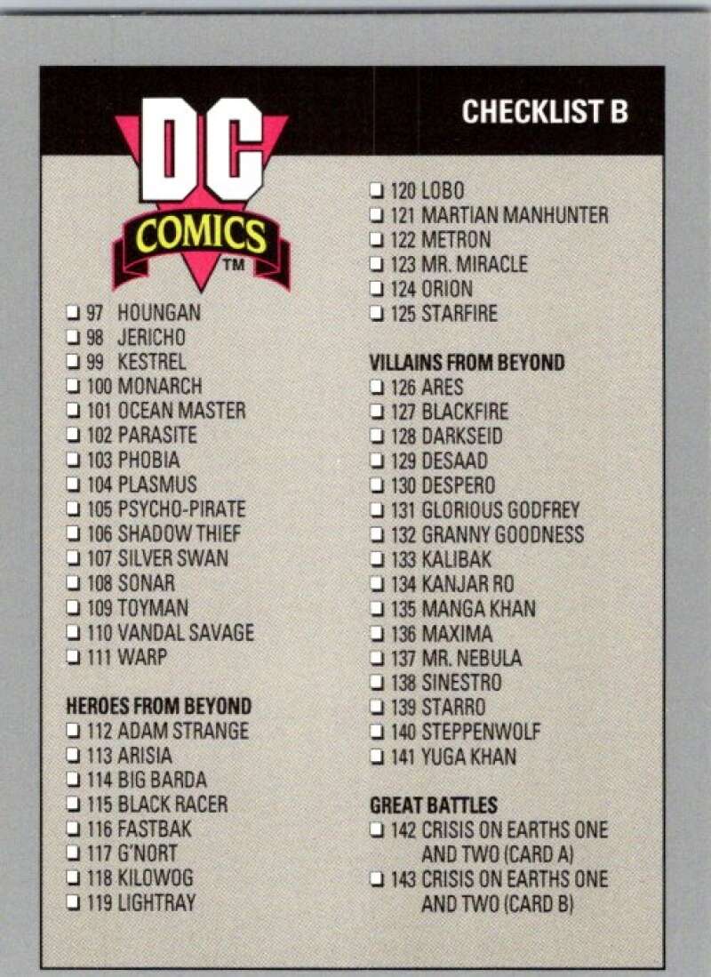 1991 Impel DC Comics #180 Checklist B  V36724