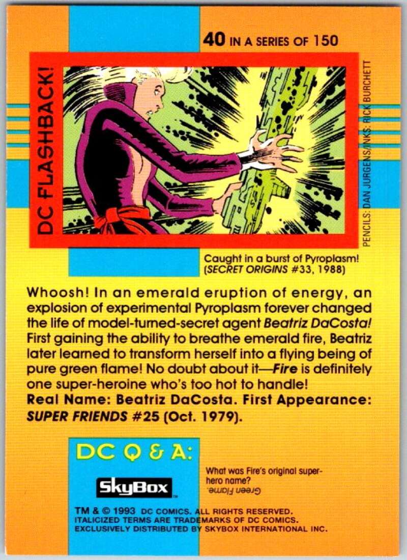 1993 SkyBox DC Comics #40 Justice League America - Fire  V36868