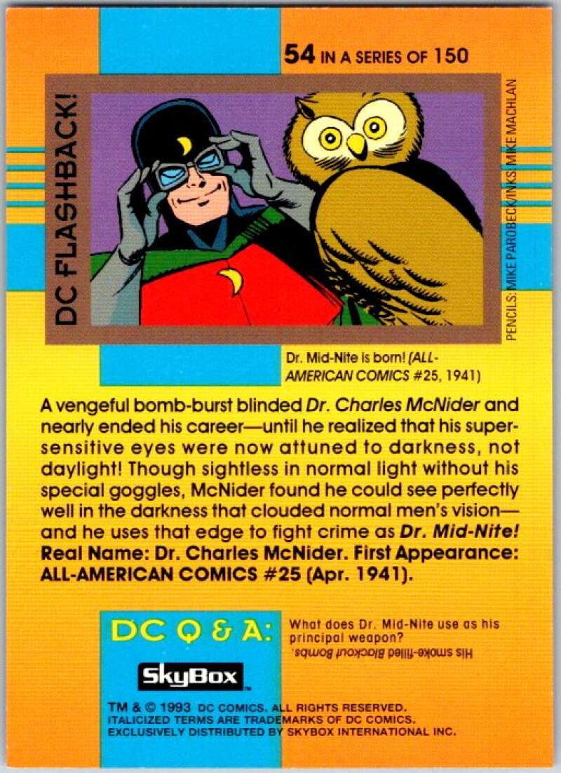 1993 SkyBox DC Comics #54 Justice Society of America - Dr. Mid-Nite  V36881