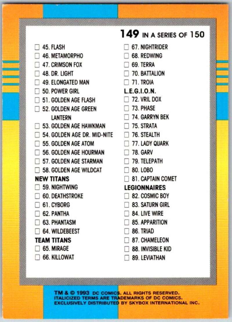 1993 SkyBox DC Comics #149 Checklist A  V36970