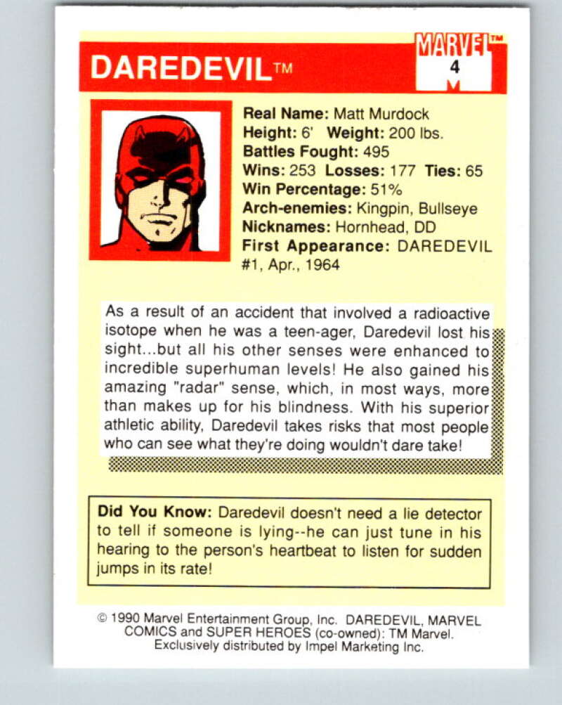 1990 Impel Marvel Universe #4 Daredevil   V36300