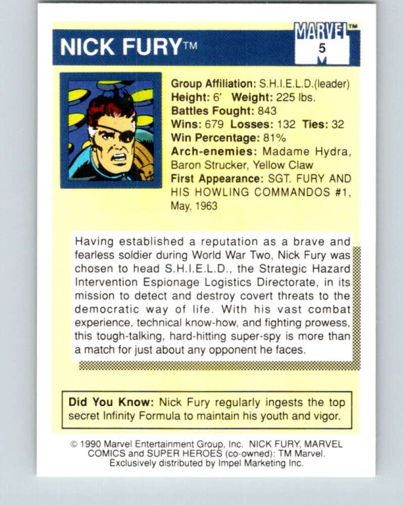 1990 Impel Marvel Universe #5 Nick Fury   V36301