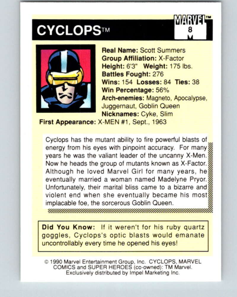 1990 Impel Marvel Universe #8 Cyclops   V36304