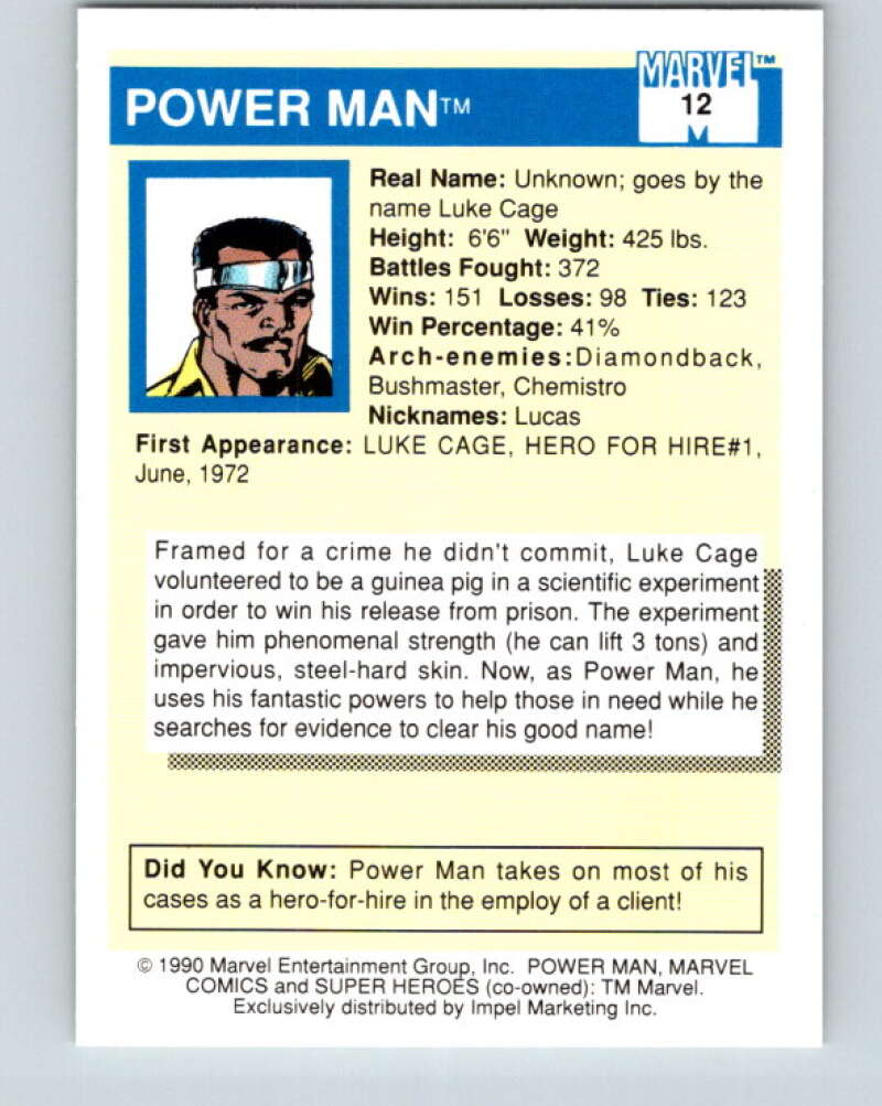 1990 Impel Marvel Universe #12 Power Man   V36306