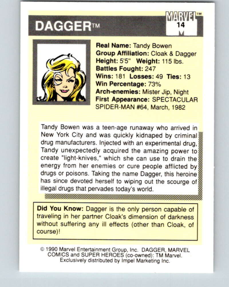 1990 Impel Marvel Universe #14 Dagger   V36308
