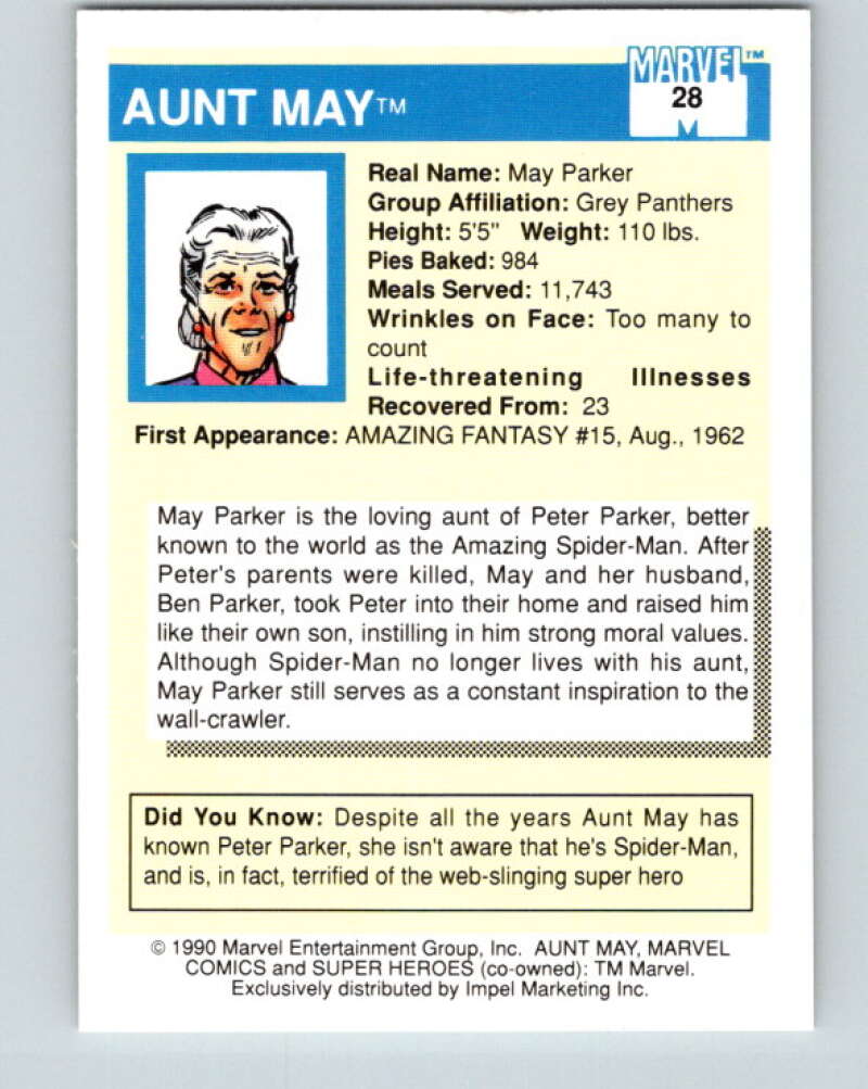 1990 Impel Marvel Universe #28 Aunt May Parker   V36318