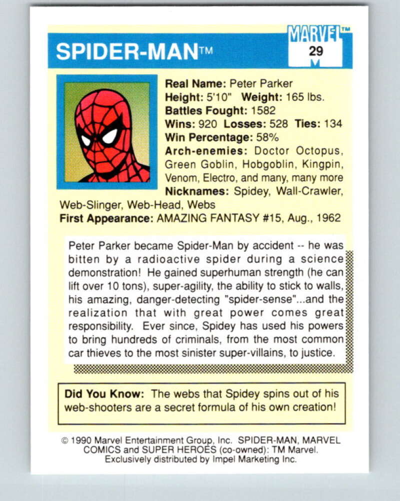 1990 Impel Marvel Universe #29 Spider-Man   V36319