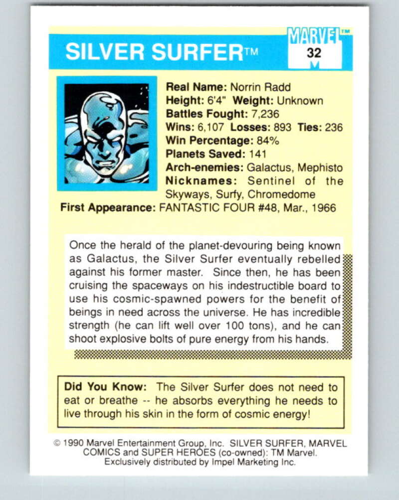1990 Impel Marvel Universe #32 Surfer   V36321