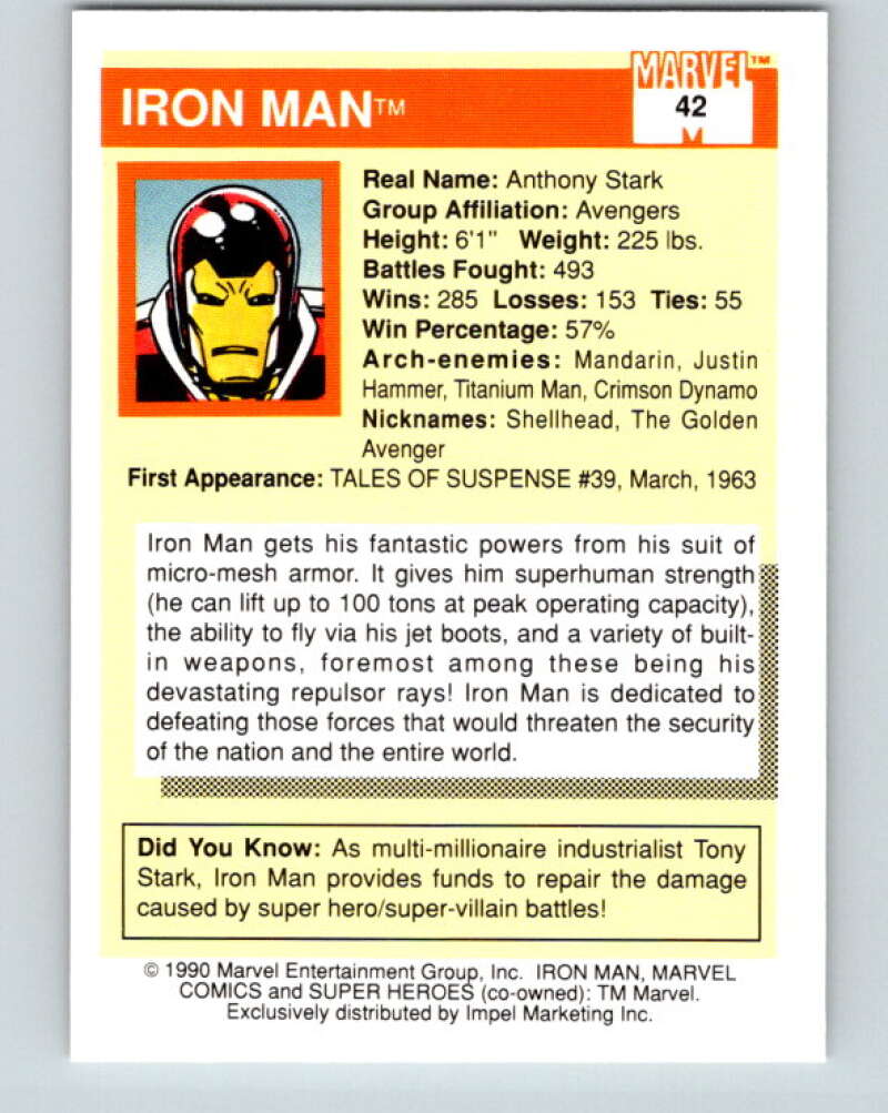 1990 Impel Marvel Universe #42 Iron Man   V36324