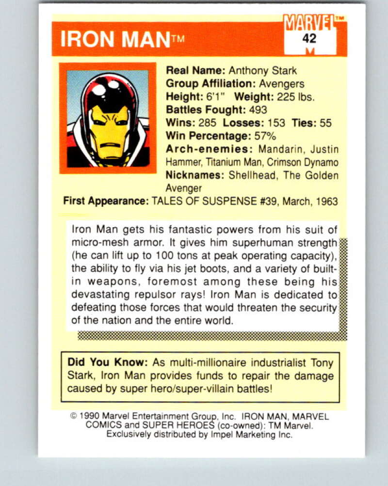 1990 Impel Marvel Universe #42 Iron Man   V36325