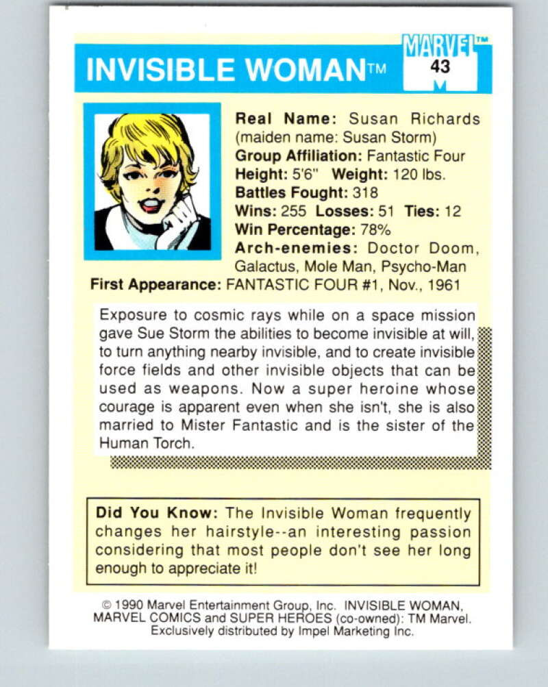 1990 Impel Marvel Universe #43 Invisible Woman   V36326