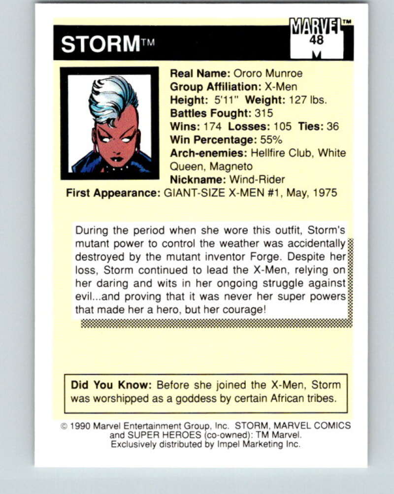 1990 Impel Marvel Universe #48 Storm   V36328