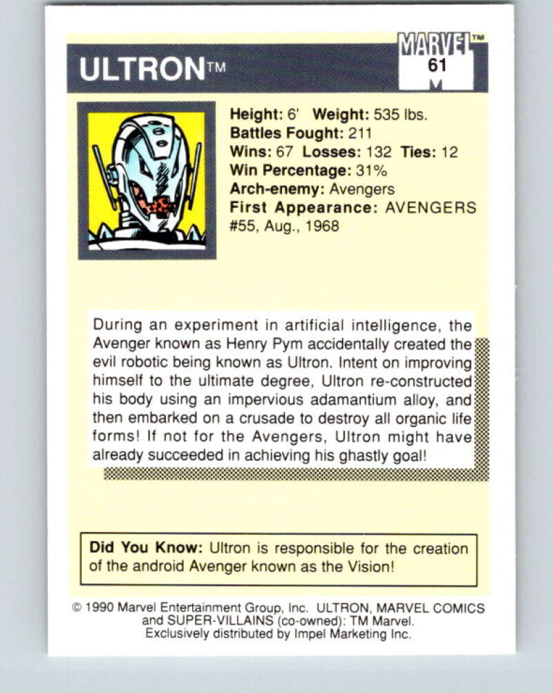 1990 Impel Marvel Universe #61 Ultron   V36339