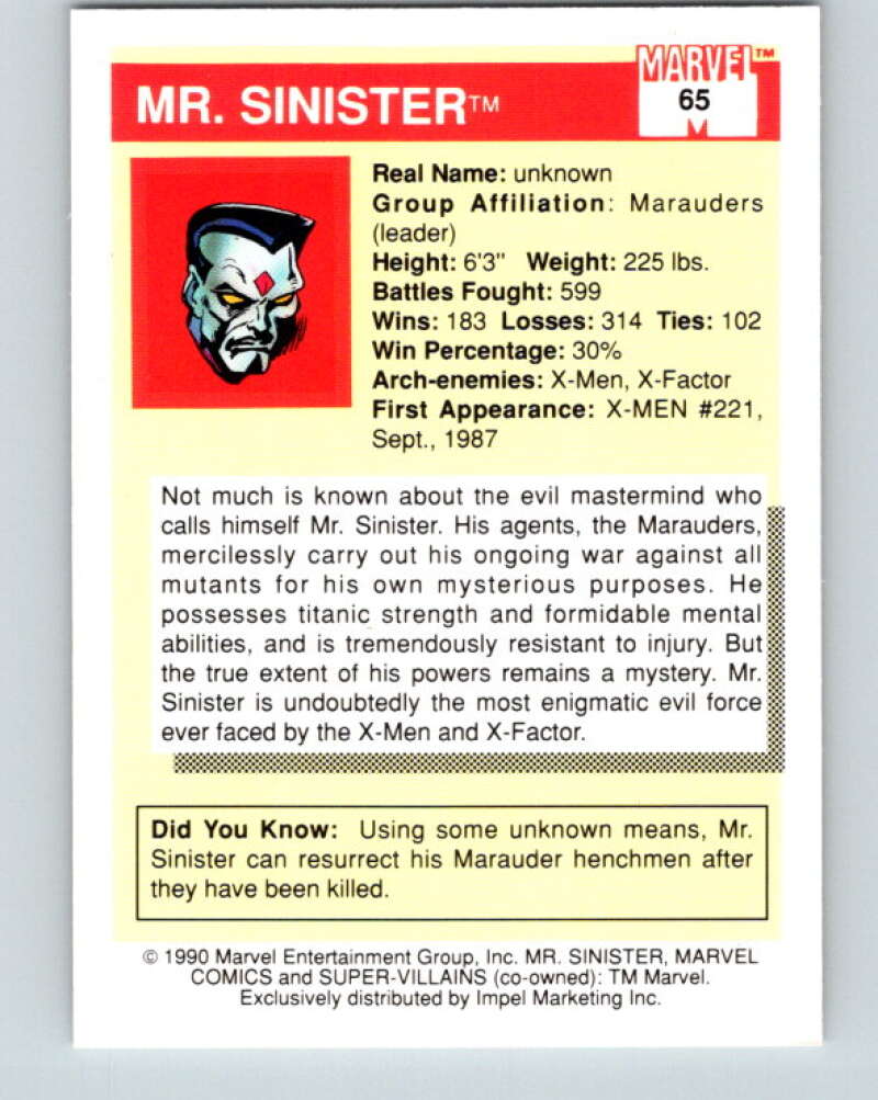 1990 Impel Marvel Universe #65 Mr. Sinister   V36344