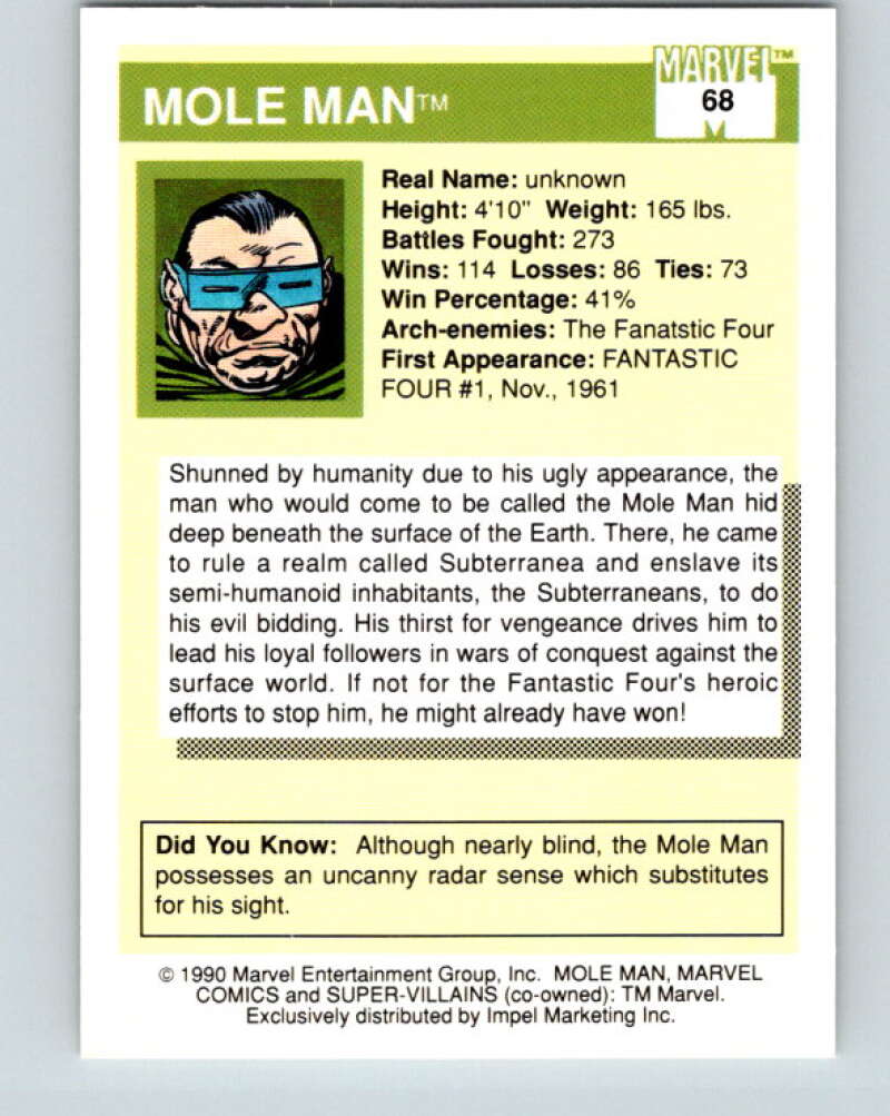 1990 Impel Marvel Universe #68 Mole Man   V36349