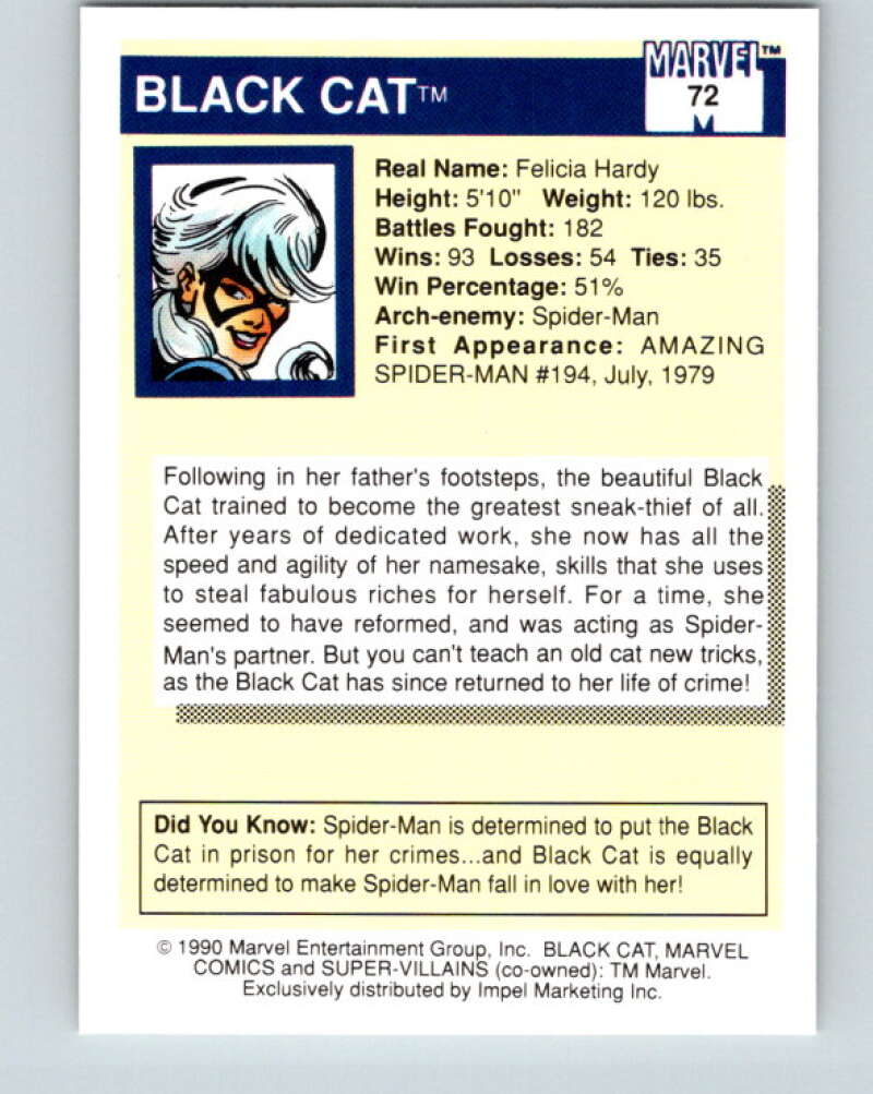 1990 Impel Marvel Universe #72 Black Cat   V36354
