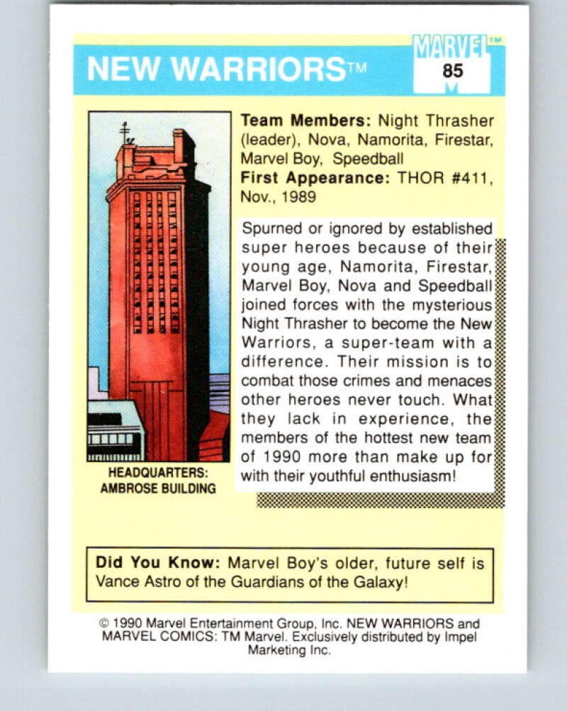 1990 Impel Marvel Universe #85 New Warriors   V36360