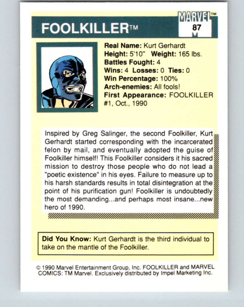 1990 Impel Marvel Universe #87 Foolkiller   V36364