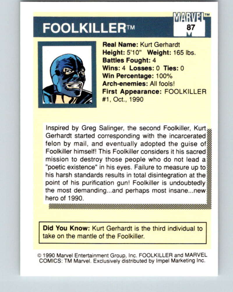 1990 Impel Marvel Universe #87 Foolkiller   V36365