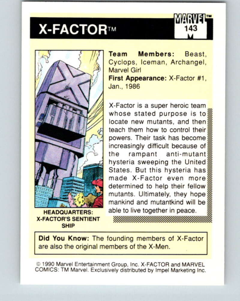 1990 Impel Marvel Universe #143 Team Pictures: X-Factor   V25966