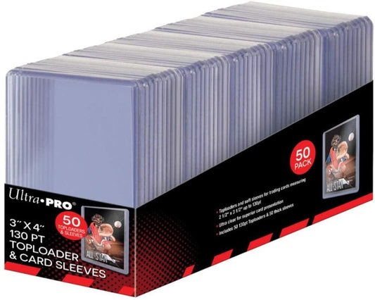 Ultra Pro 3x4 Super Thick 130 PT Toploaders with Sleeves Combo 50 Count Box
