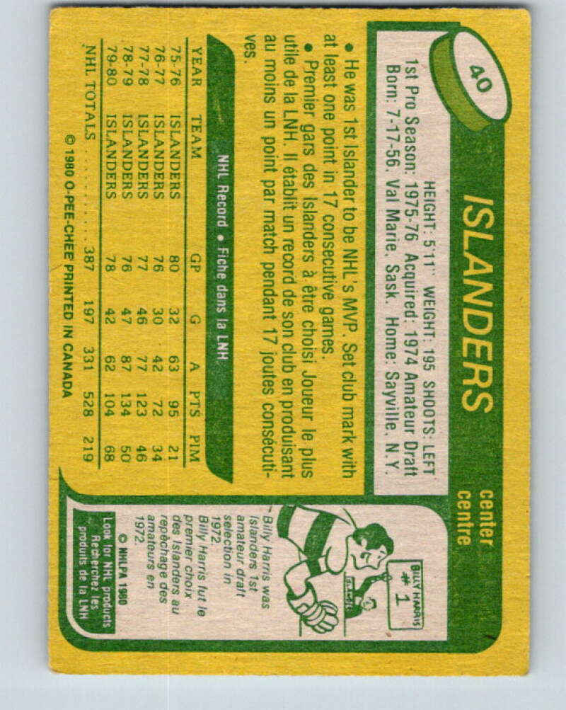 1980-81 O-Pee-Chee #40 Bryan Trottier  New York Islanders  V37366