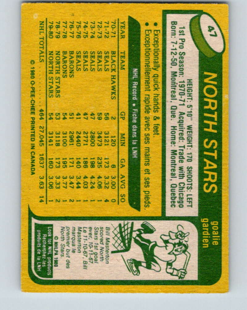 1980-81 O-Pee-Chee #47 Gilles Meloche  Minnesota North Stars  V37441