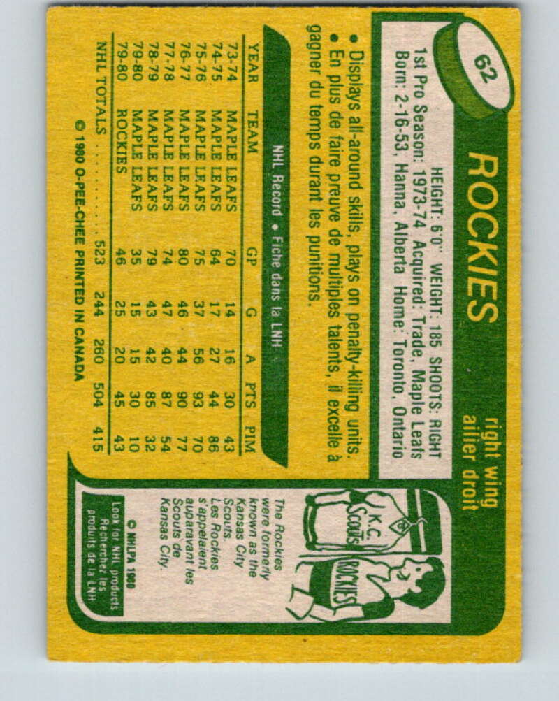 1980-81 O-Pee-Chee #62 Lanny McDonald  Colorado Rockies  V37611