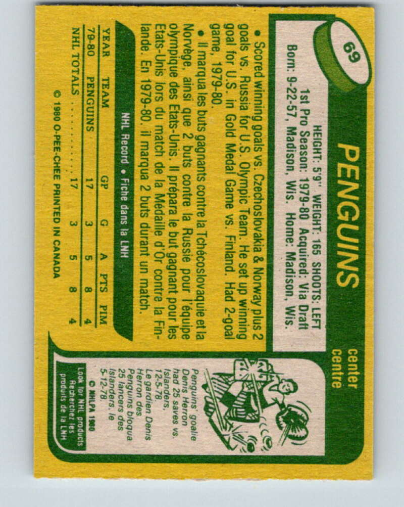 1980-81 O-Pee-Chee #69 Mark Johnson OLY  RC Rookie Pittsburgh Penguins  V37670