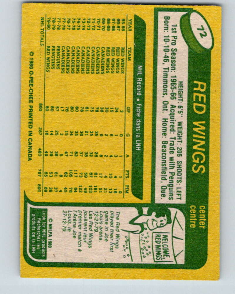 1980-81 O-Pee-Chee #72 Pete Mahovlich  Detroit Red Wings  V37693