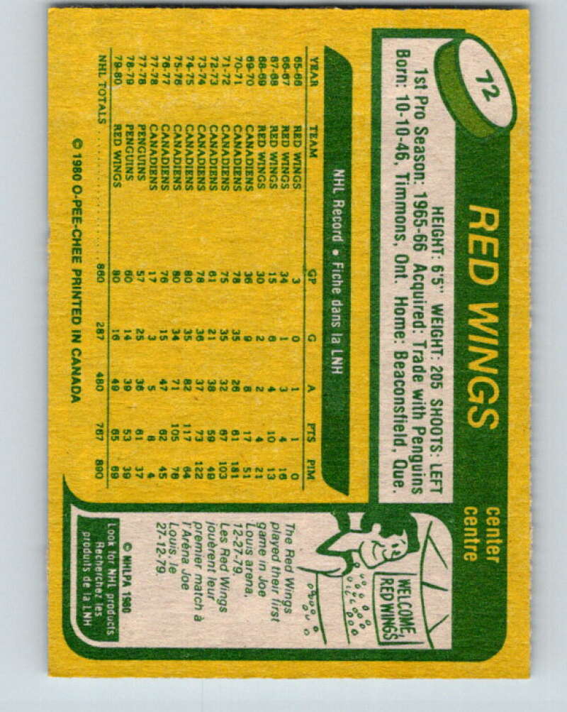 1980-81 O-Pee-Chee #72 Pete Mahovlich  Detroit Red Wings  V37701